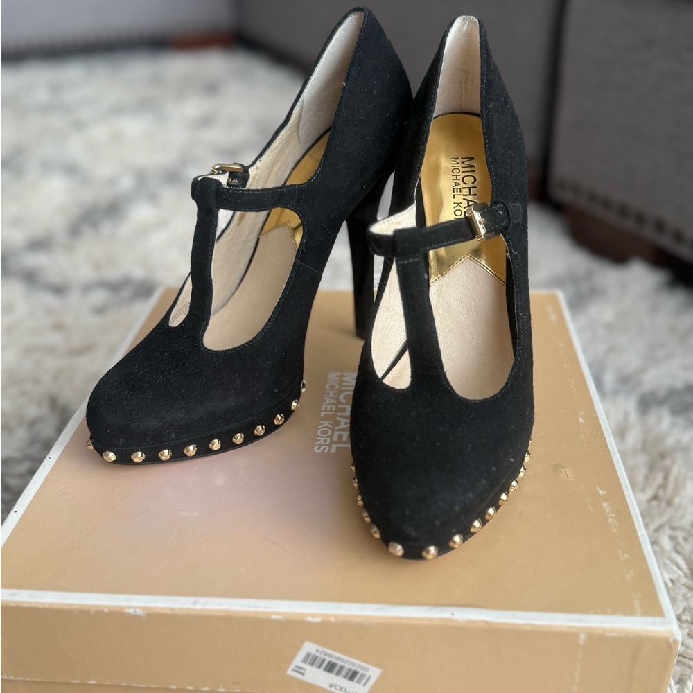 Michael Kors Black T-Strap Ailee Heels